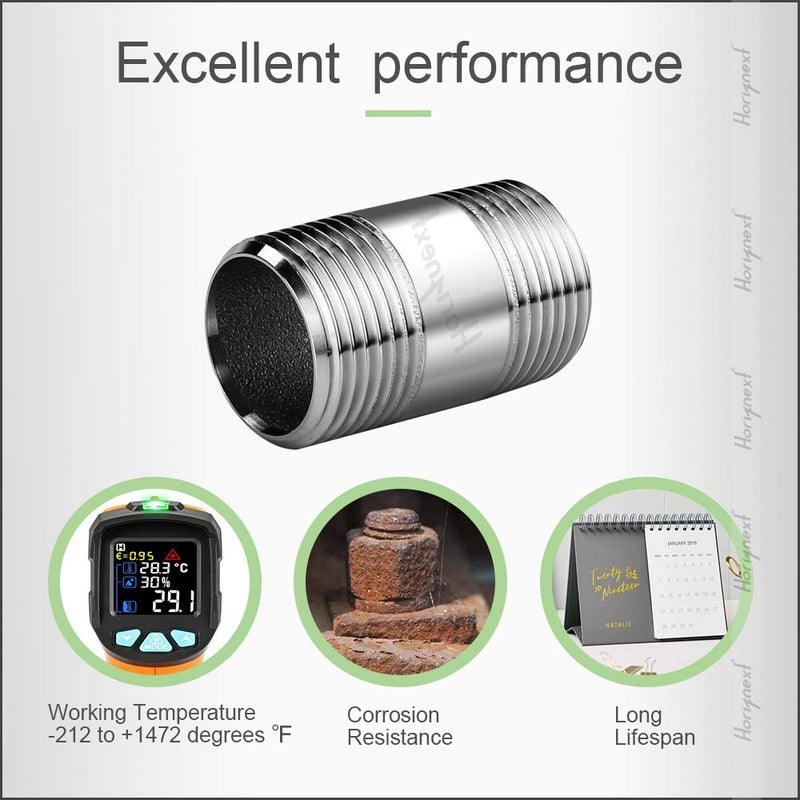 Horiznext stainless steel 304 pipe nipple npt 1/2 male threaded cast fitting, 2 inches length tube sleeve extension connector, schedule 40 conduit hose adapter - Image 2